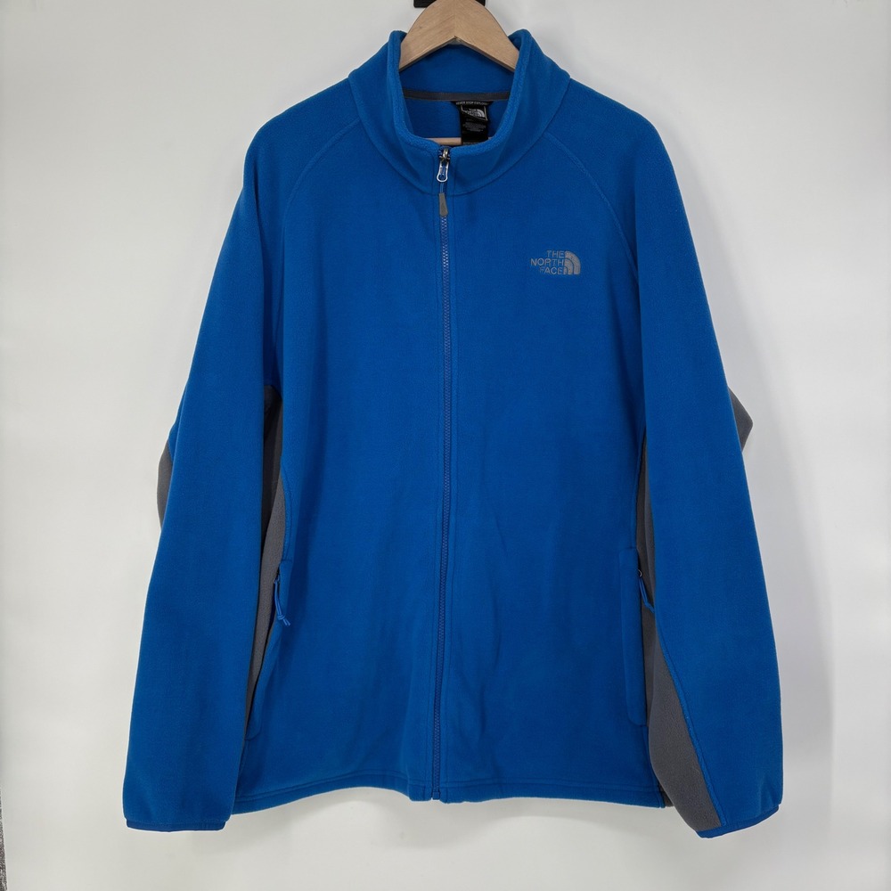 The North Face Mens‎ XXL Blue Full Zip Fleece Jacket Grey Side Panels Outdoors